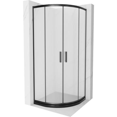 Mexen Rio sprchová kabína polkruhová 90 x 90 cm, námraza, čierna + vanička Flat, čierna - 863-090-090-70-30-4170B