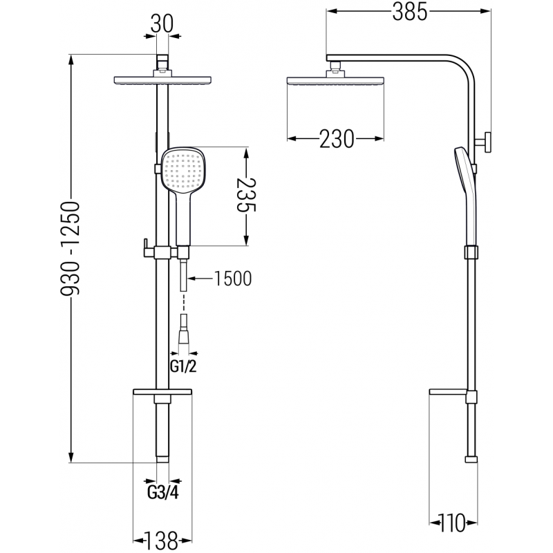 Mexen Q33 sprchový stĺp, chróm/biely - 798333395-02