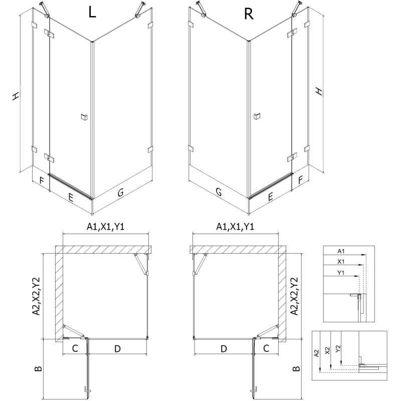 Mexen Lunar sprchovací kút ľavý 95 x 90 cm, transparentný, brúsená šedá - 834-095-090-66-00-L