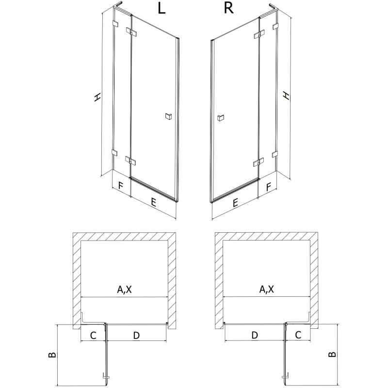 Mexen Lunar L sprchové dvere pravé 115 cm, priehľadné, biele - 834L-115-000-20-00-P