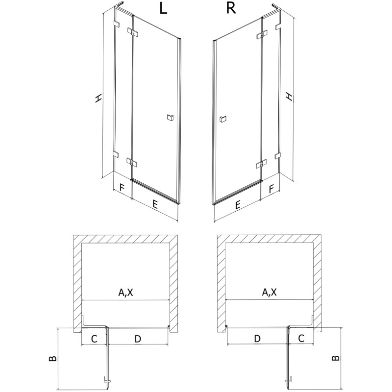 Mexen Lunar L sprchové dvere výklopné pravé 105 cm, transparentné, ružové zlato - 834L-105-000-60-00-P