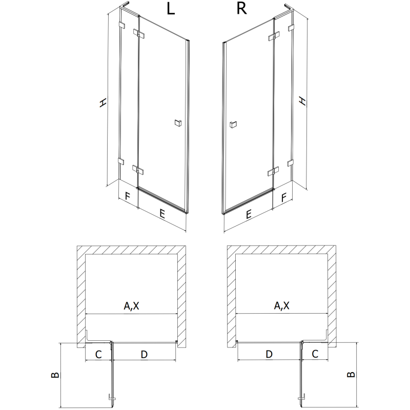 Mexen Lunar L sprchové dvere otváracie pravé 75 cm, transparentné, brúsená meď - 834L-075-000-65-00-P