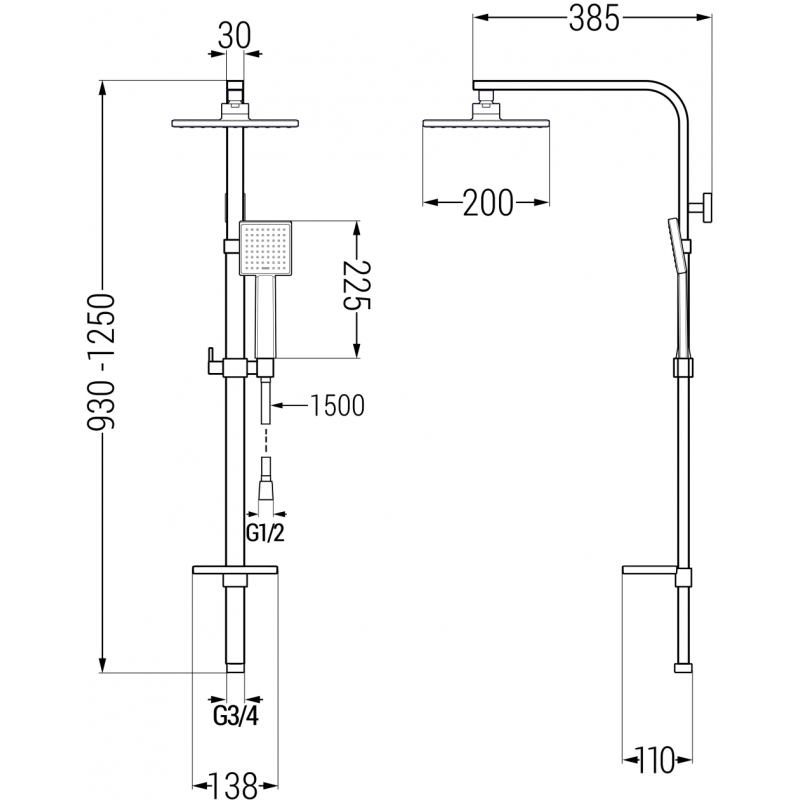 Mexen Q45 sprchový stĺp, chróm - 798454595-00