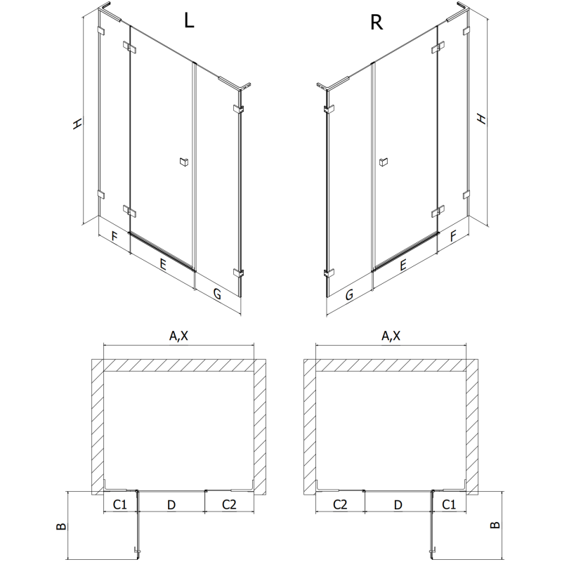 Mexen Lunar L sprchové dvere pravé 125 cm, priehľadné, zlatá brúsená - 834SL-125-050-55-00-P