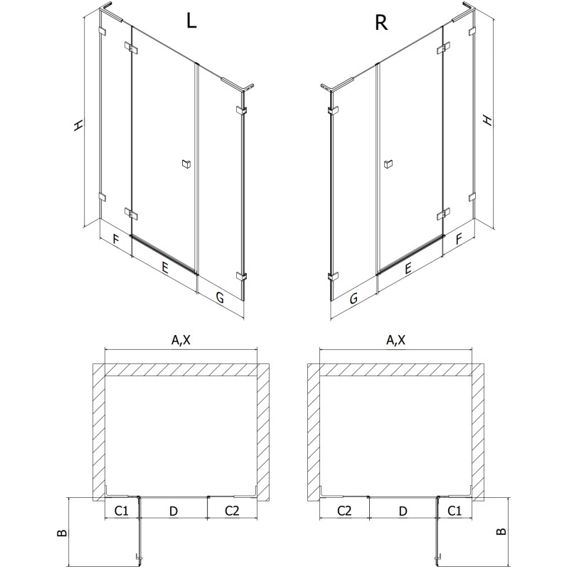 Mexen Lunar L sprchové dvere otváracie pravé 140 cm, transparentné, brúsená gun šedá - 834SL-140-050-66-00-P