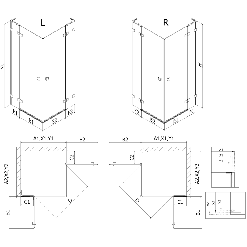 Mexen Lunar L Duo sprchový kút s otváracími dverami ľavý 115 x 95 cm, transparentný, ružové zlato - 834L-115L-095P-60-00