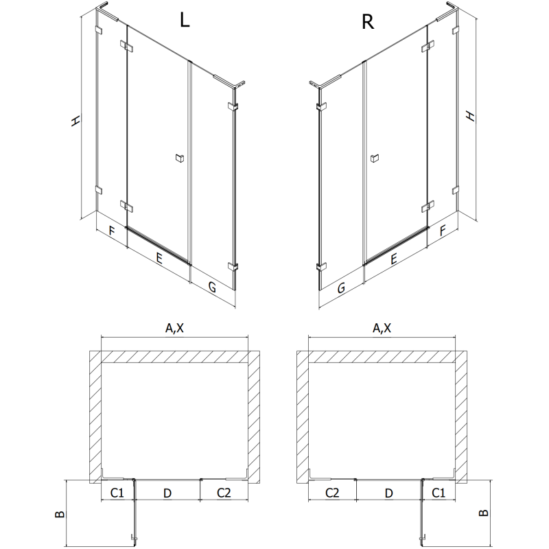Mexen Lunar L sprchové dvere výklopné ľavé 145 cm, transparentné, gun metal - 834SL-145-050-95-00-L