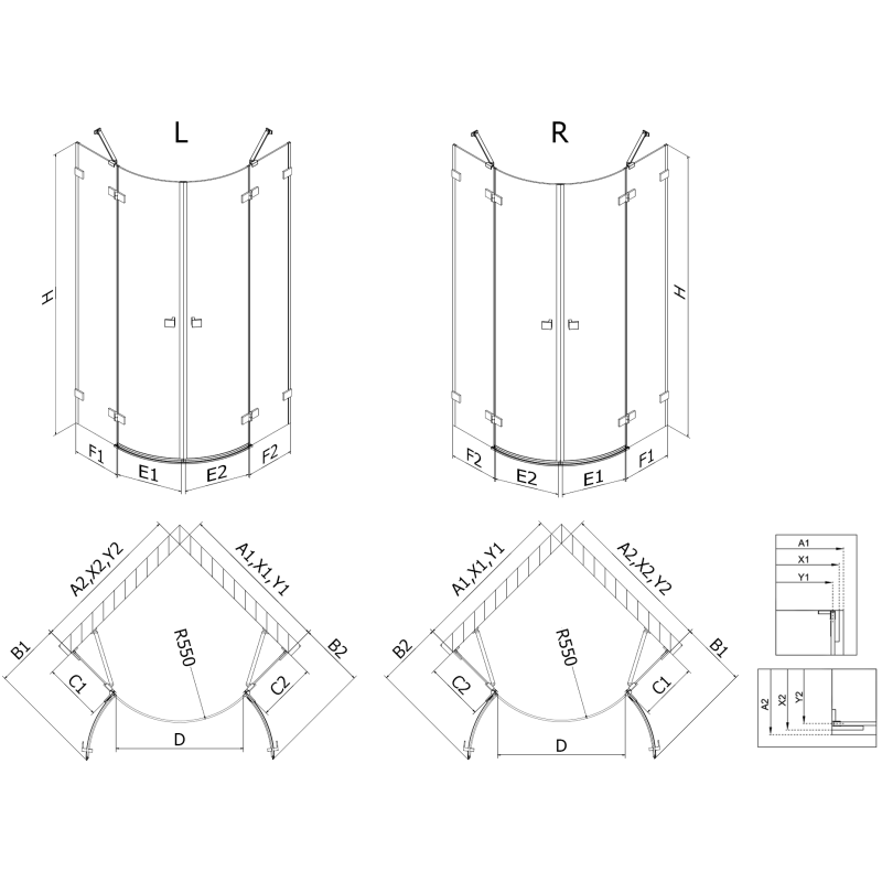 Mexen Lunar polkruhový sprchový kút s otváracími dverami 100 x 100 cm, transparentný, zlatý - 833-100L-100P-50-00