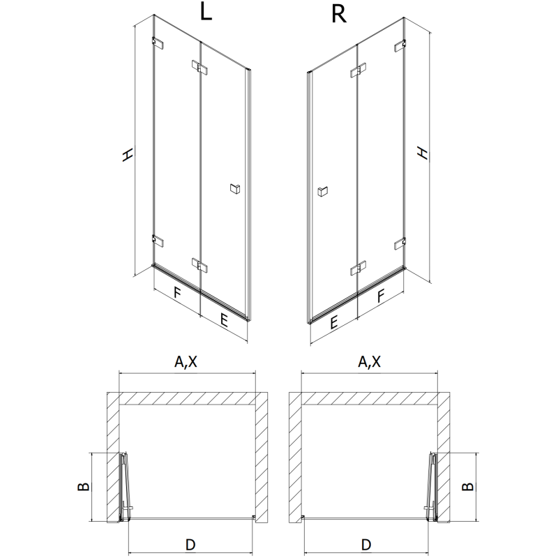 Mexen Lunar-F skladacie sprchové dvere ľavé 90 cm, priehľadné, čierne - 836-090-000-70-00-L