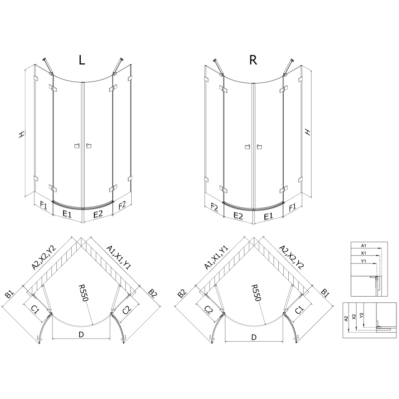 Mexen Lunar polkruhová sprchová kabína pravá 100 x 80 cm, transparentná, gun metal - 833-100P-080L-95-00