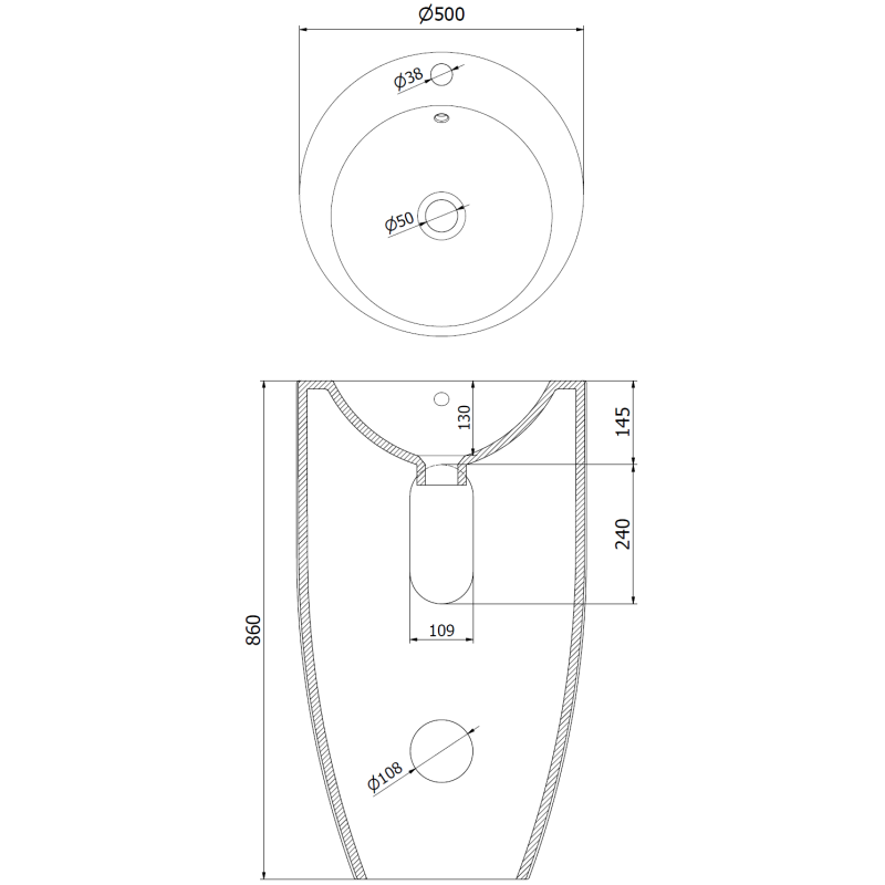 Mexen Alona voľne stojace umývadlo 50 x 50 cm, čierna mat - 26094870