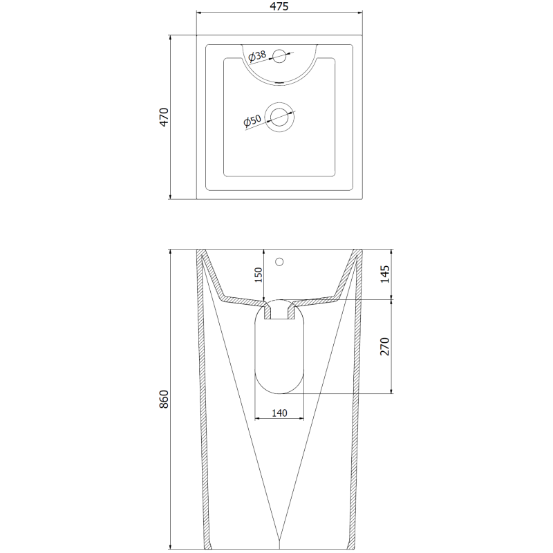 Mexen Ida voľne stojace umývadlo 47 x 47 cm, čierna matná - 26114670