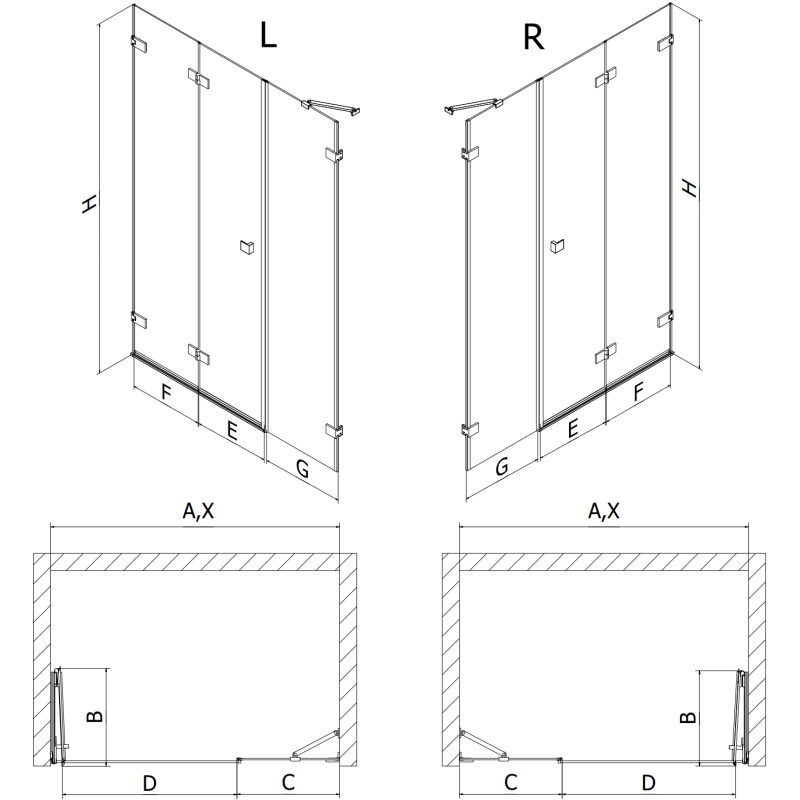 Mexen Lunar-F skladacie sprchové dvere pravé 140 cm, transparentné, gun metal - 836S-140-050-95-00-P