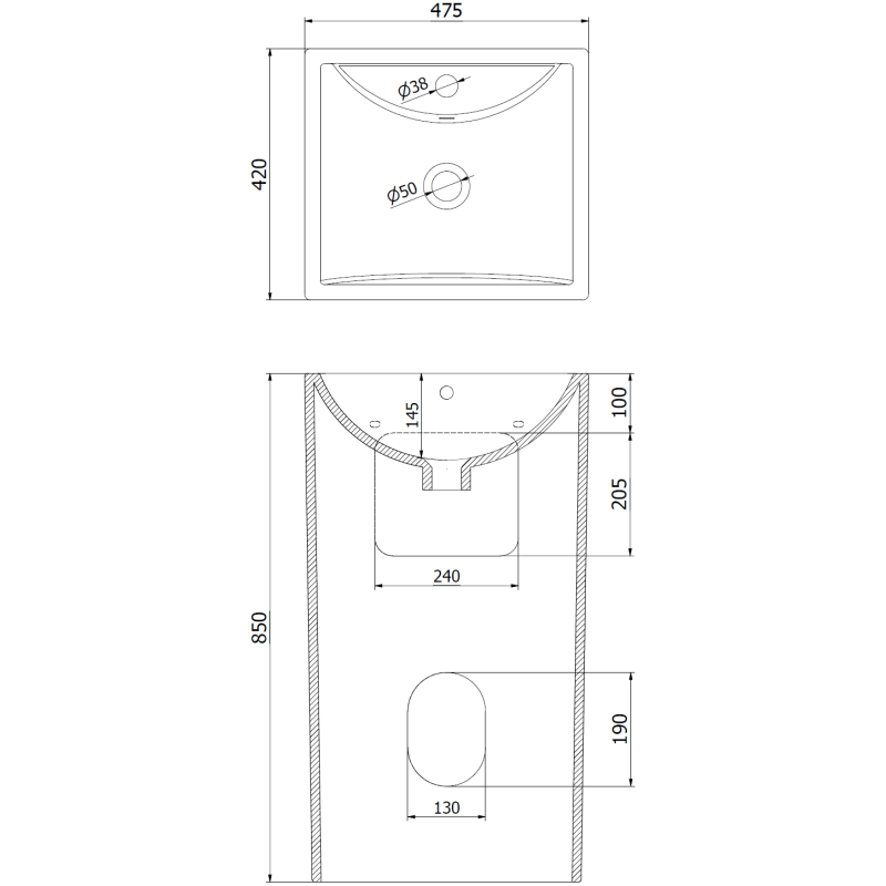 Mexen Oda voľne stojace umývadlo 47 x 42 cm, čierny mat - 26124770