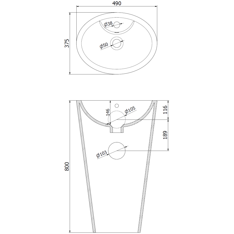 Mexen Orkla voľne stojaci umývadlo 49 x 37 cm, biele - 26065000