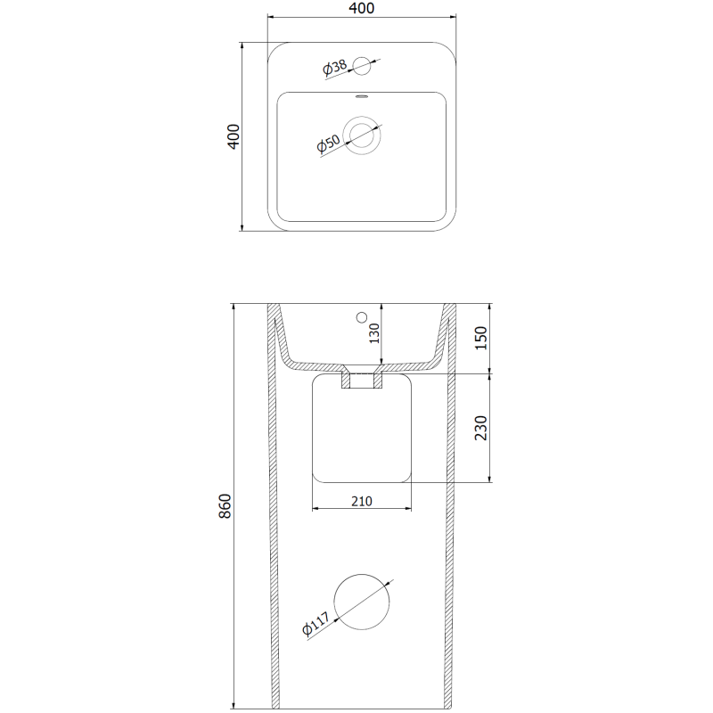 Mexen Otra voľne stojaca umývadlo 40 x 40 cm, biela - 26034000