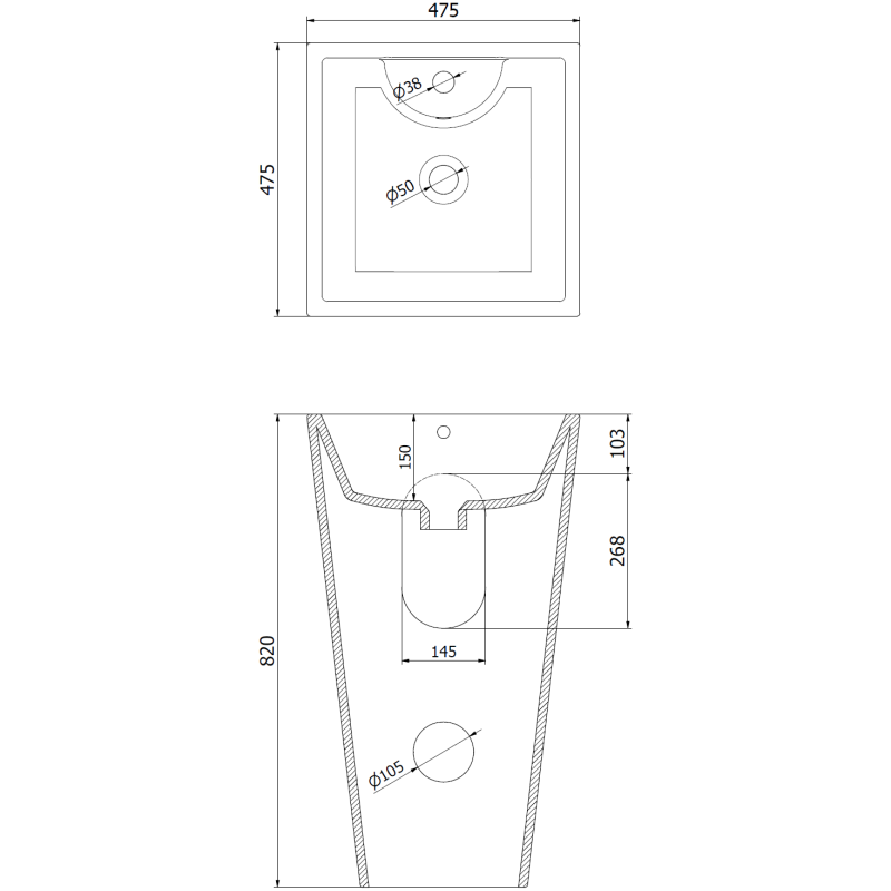 Mexen Pia samostatne stojace umývadlo 47 x 47 cm, biele - 26104700