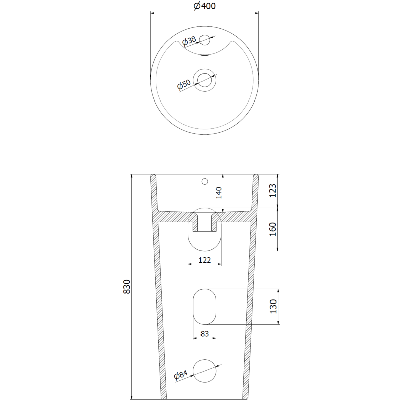 Mexen Rena voľne stojace umývadlo 40 x 40 cm, čierna matná - 26014070