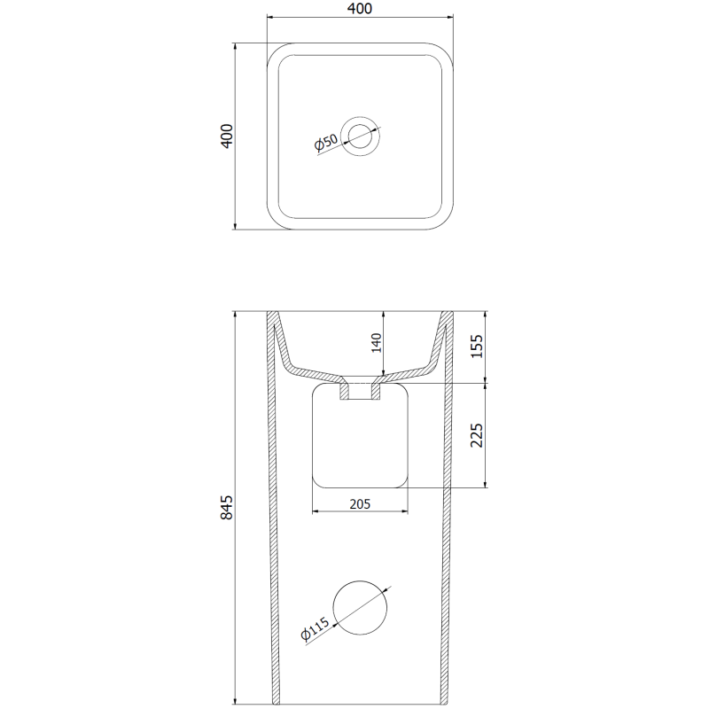 Mexen Tana samostatne stojace umývadlo 40 x 40 cm, čierna matná - 26044070