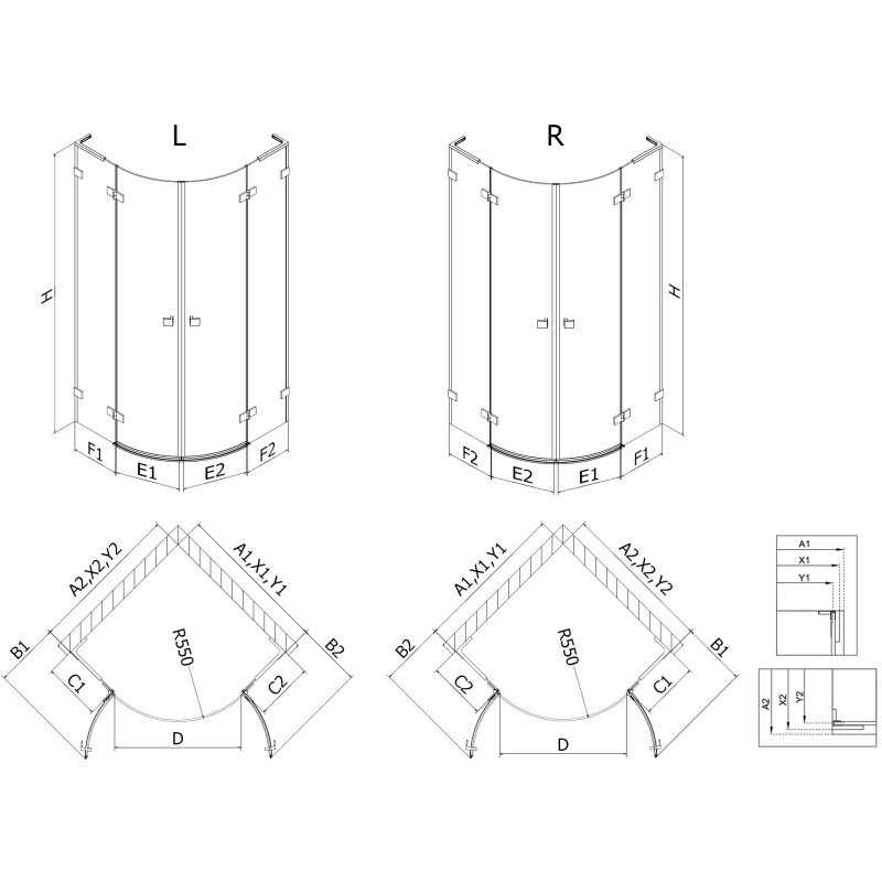 Mexen Lunar L sprchovací kút polkruhový výklopný ľavý 100 x 70 cm, transparentný, biely - 833L-100L-070P-20-00