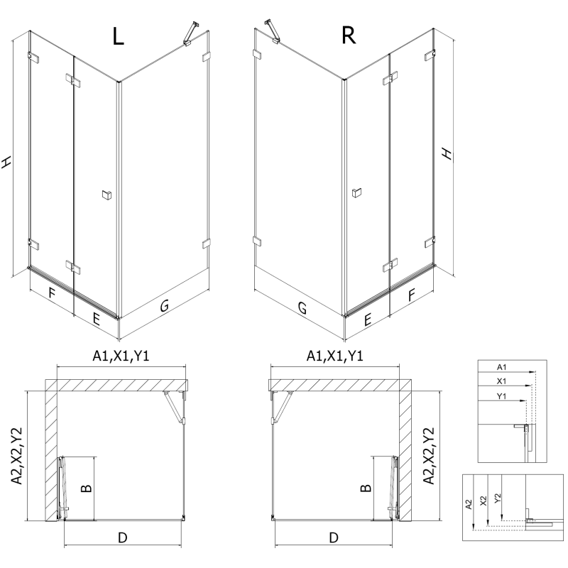 Mexen Lunar-F skladací sprchový kút pravý 90 x 90 cm, transparentný, gun metal - 836-090-090-95-00-P