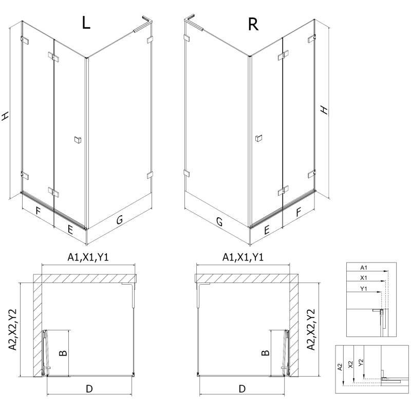 Mexen Lunar-F L skladacia sprchová kabína ľavá 95 x 70 cm, priehľadná, biela - 836L-095-070-20-00-L