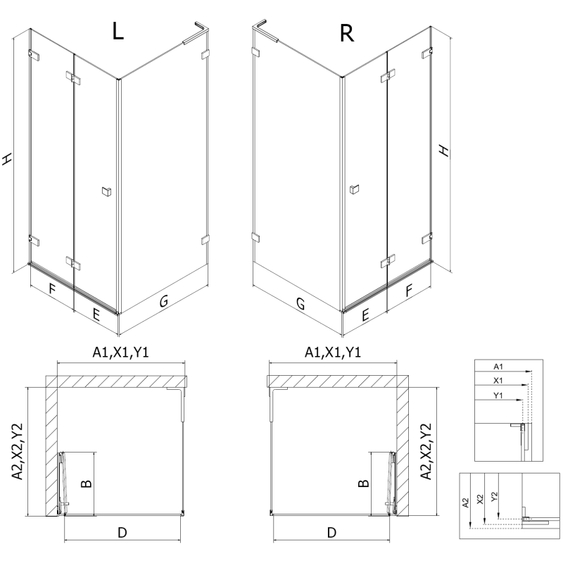 Mexen Lunar-F L skladacia sprchová kabína ľavá 100 x 80 cm, transparentná, ružové zlato - 836L-100-080-60-00-L