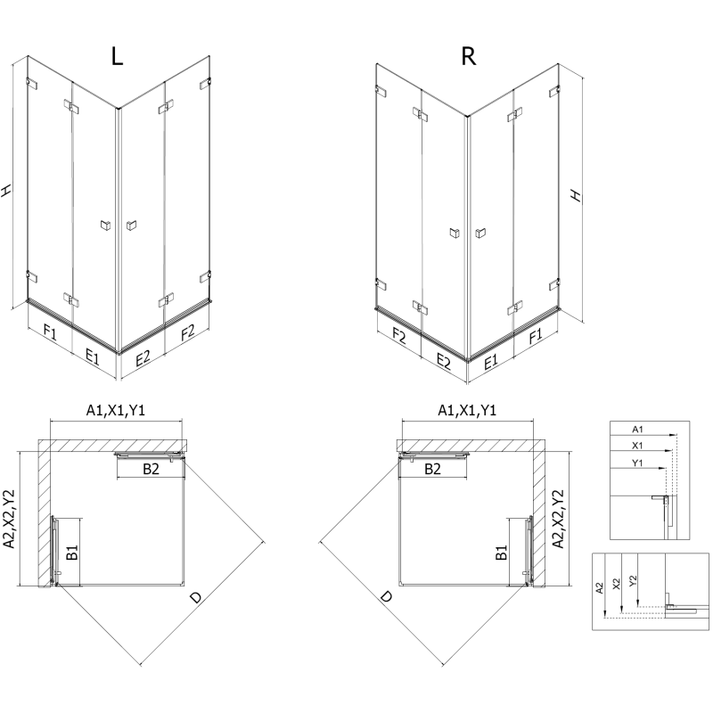 Mexen Lunar-F Duo skladací sprchovací kút 80 x 75 cm, číry, brúsená meď - 836-080L-075P-65-00
