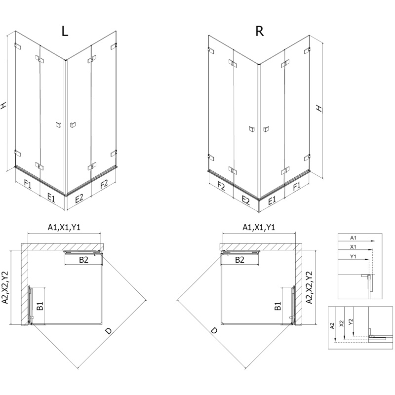 Mexen Lunar-F Duo skladacia sprchová kabína 80 x 70 cm, transparentná, kovová farba - 836-080L-070P-95-00