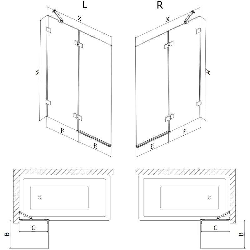 Mexen Lunar sprchová zásten dvojkrídlová ľavá 110 x 150 cm, transparentná, brúsená meď - 897-110-100-65-00-L