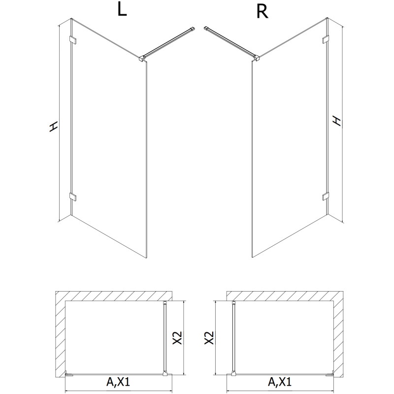 Mexen Lunar sprchová stena Walk-in ľavá 130 x 200 cm, transparentná 8 mm, ružové zlato - 830-130-000-60-00-L