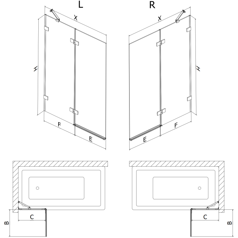 Mexen Lunar sprchová zástena 2-krídlová pravá 110 x 150 cm, transparentná, brúsený nikel - 897-110-100-97-00-P