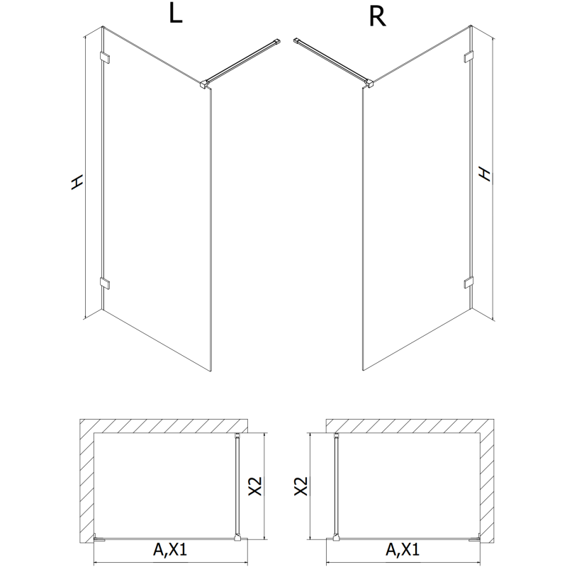 Mexen Lunar sprchová stena Walk-in ľavá 130 x 200 cm, transparentná 8 mm, brúsený nikel - 830-130-000-97-00-L