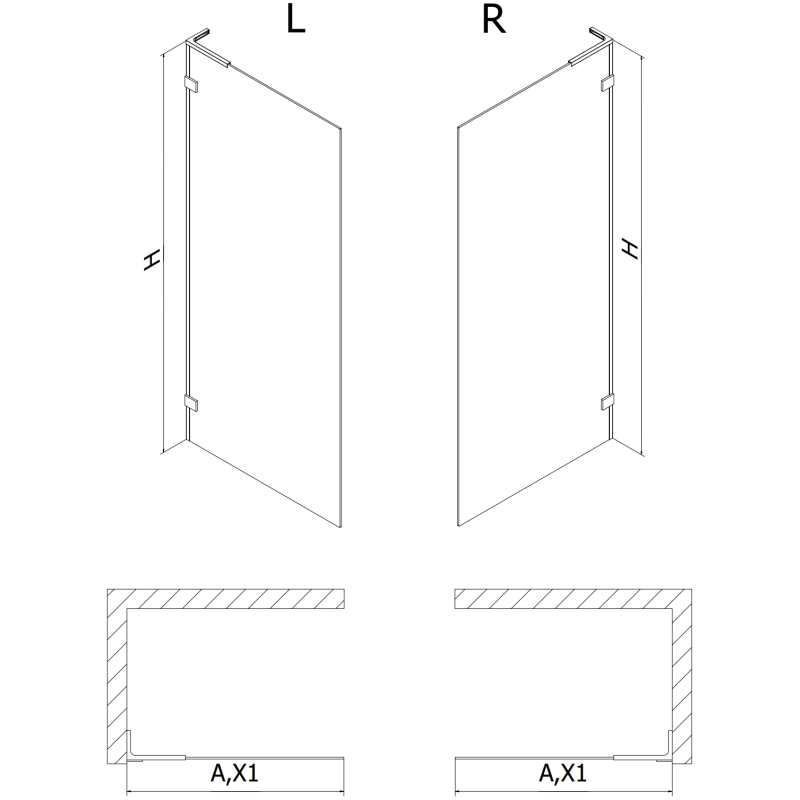 Mexen Lunar L sprchová stena Walk-in ľavá 70 x 200 cm, transparentná 8 mm, brúsený nikel - 830L-070-000-97-00-L