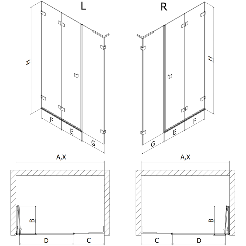 Mexen Lunar-F L skladacie sprchové dvere ľavé 110 cm, transparentné, zlaté kartáčované - 836SL-110-050-55-00-L