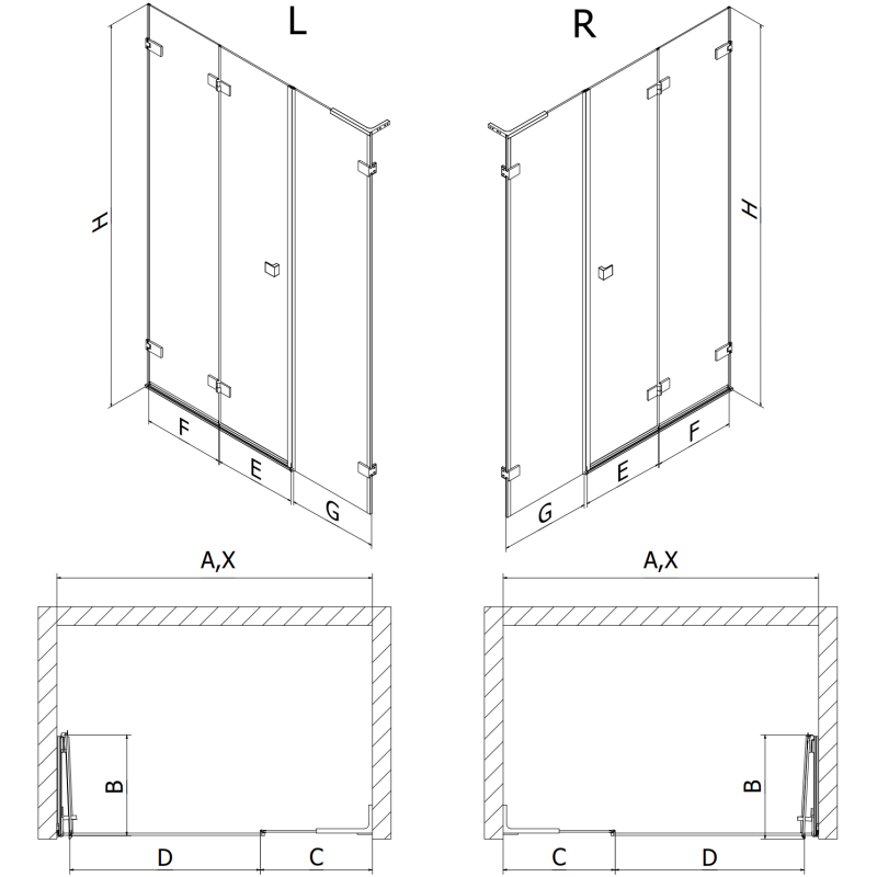 Mexen Lunar-F L skladacie sprchové dvere ľavé 140 cm, transparentné, zlaté kartáčované - 836SL-140-050-55-00-L