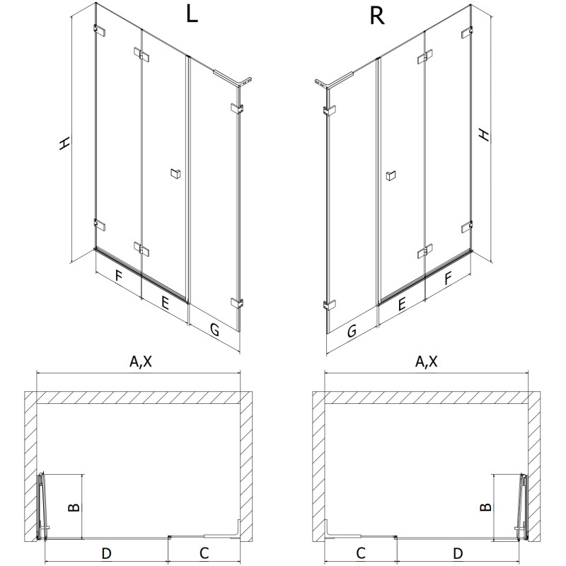 Mexen Lunar-F L skladacie sprchové dvere ľavé 130 cm, priehľadné, kartáčovaná gun grey - 836SL-130-050-66-00-L