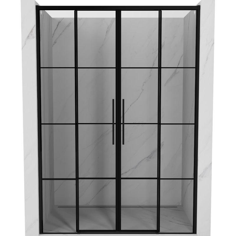 Mexen Rox Dvojité posuvné sprchové dvere 150 cm, čierna mriežka, čierne - 8C2-150-002-70-77