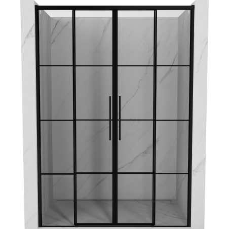 Mexen Rox Dvojité posuvné sprchové dvere 150 cm, čierna mriežka, čierne - 8C2-150-002-70-77