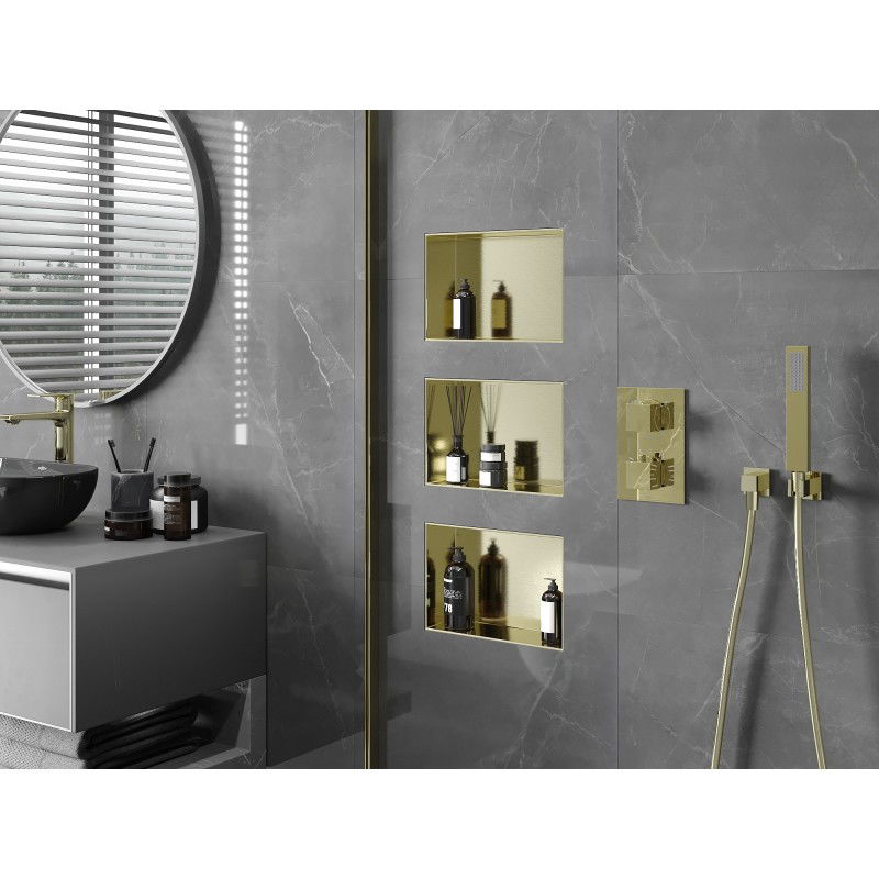 Mexen X-Wall-NR výklenková polica bez príruby 30 x 20 cm, zlatá kartáčovaná - 1951302010