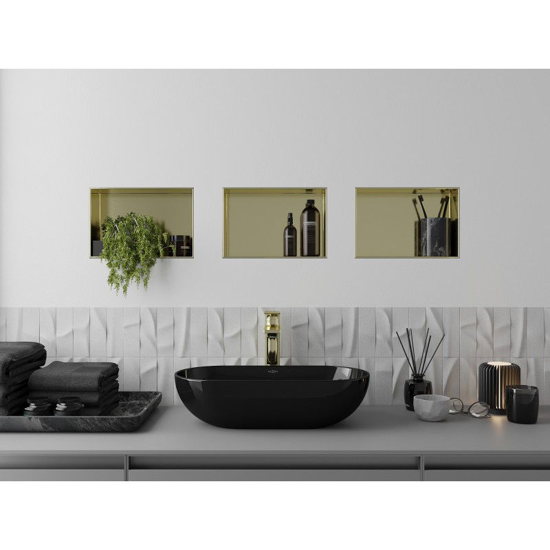 Mexen X-Wall-NR výklenková polica bez príruby 30 x 20 cm, zlatá kartáčovaná - 1951302010