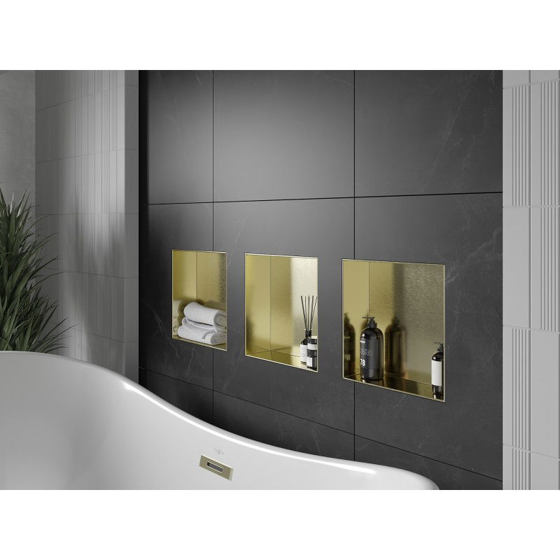 Mexen X-Wall-NR polica do výklenku bez príruby 30 x 30 cm, zlatá kartáčovaná - 1951303010