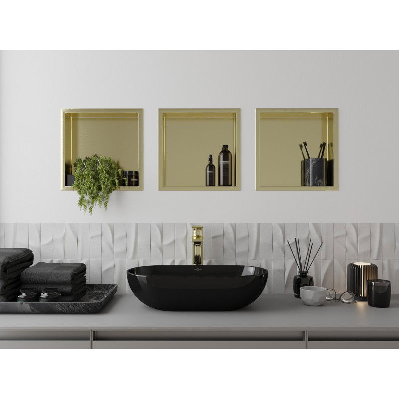 Mexen X-Wall-R nástenná polica s okrajom 30 x 30 cm, zlatá kartáčovaná - 1950303010