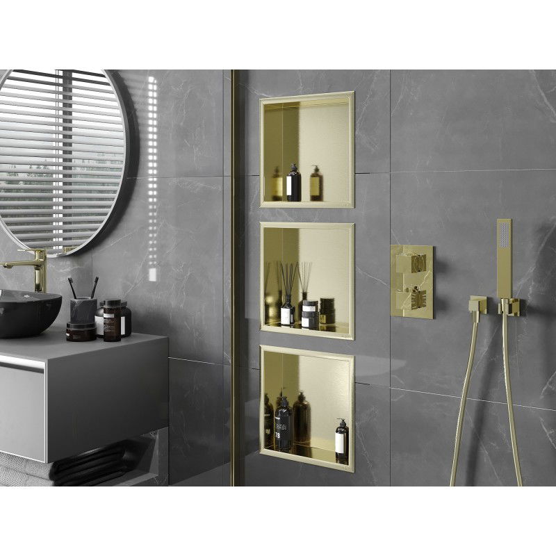 Mexen X-Wall-R nástenná polica s okrajom 30 x 30 cm, zlatá kartáčovaná - 1950303010