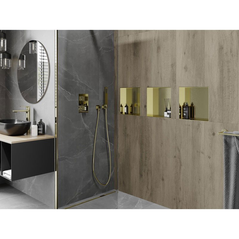 Mexen X-Wall-NR polica do výklenku bez príruby 30 x 30 cm, zlatá kartáčovaná - 1951303010