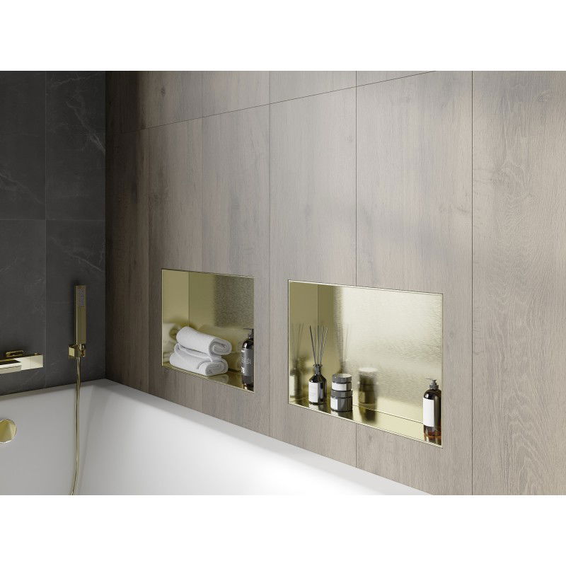 Mexen X-Wall-NR nástenná polica bez rámu 45 x 30 cm, zlatá kartáčovaná - 1951453010