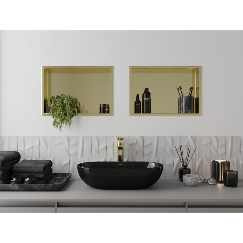 Mexen X-Wall-R nástenná polica s golierom 45 x 30 cm, zlatá kartáčovaná - 1950453010