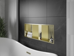 Mexen X-Wall-R výklenková polica s lemom a policou 90 x 30 cm, zlatá brúsená - 1950903010S