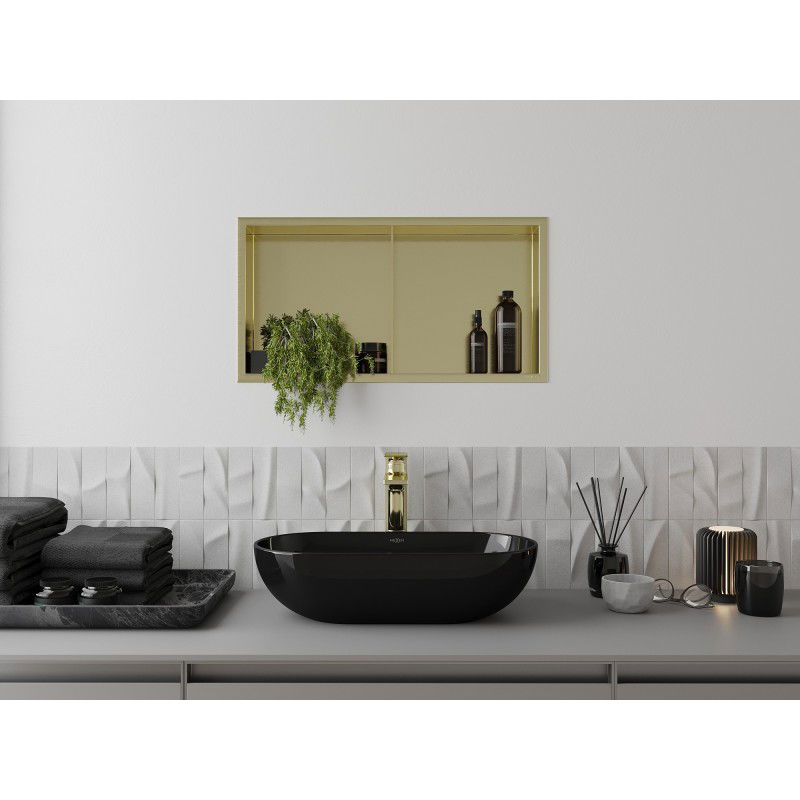 Mexen X-Wall-R výklenková polica s golierom a policou 60 x 30 cm, zlatá kartáčovaná - 1950603010S