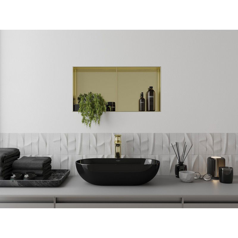 Mexen X-Wall-NR nástenná polica bez priehradky s poličkou 60 x 30 cm, zlatá kefovaná - 1951603010S